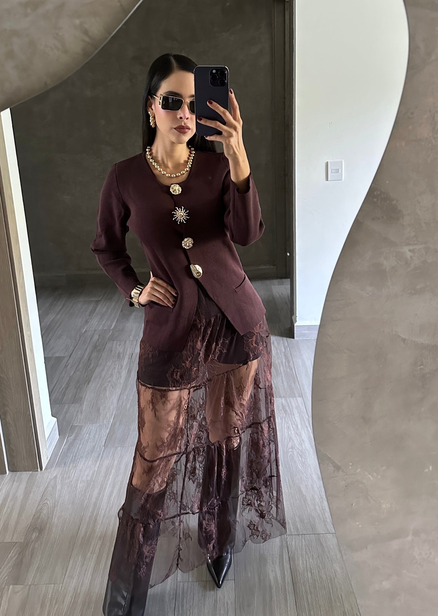 Blusa Café Maxi Botones