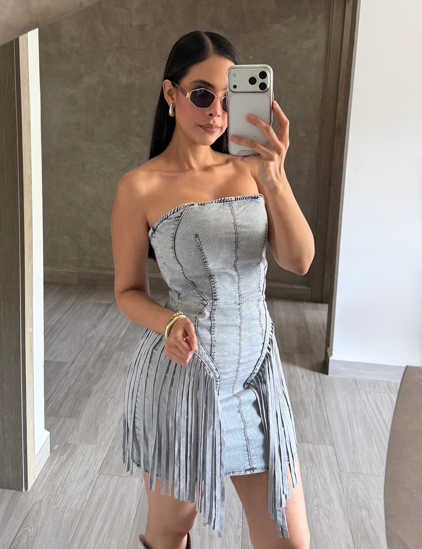 Vestido Denim Flecos