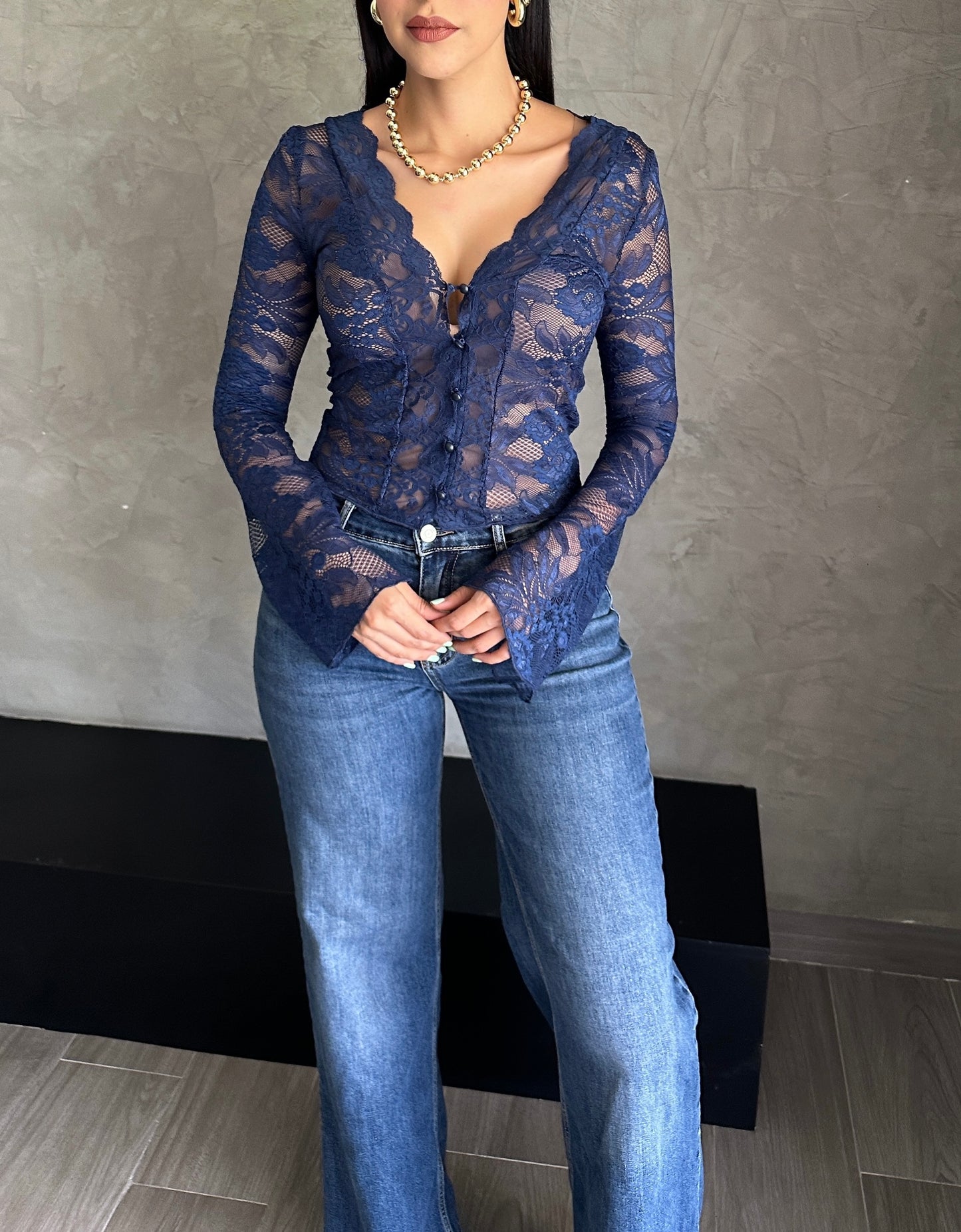 Blusa Encaje Azul