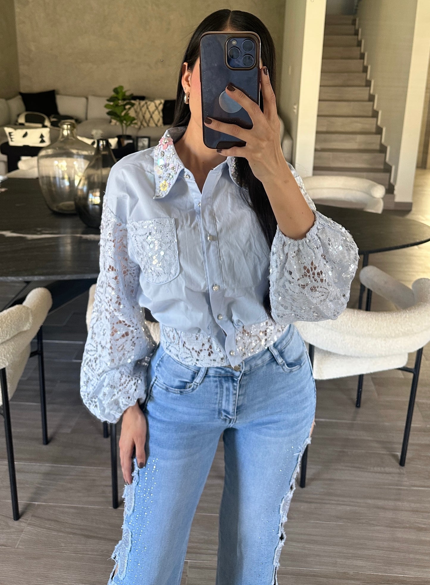 Blusa Encaje Azul