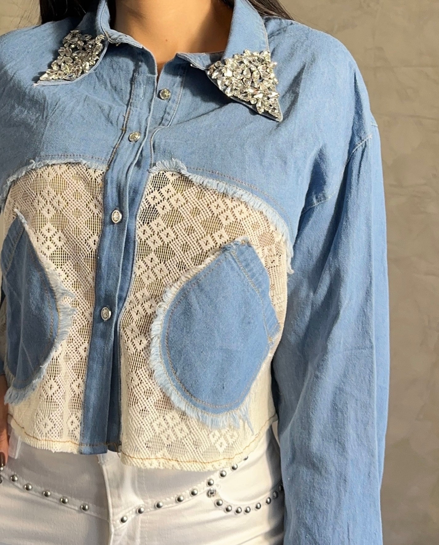 Blusa Denim Encaje