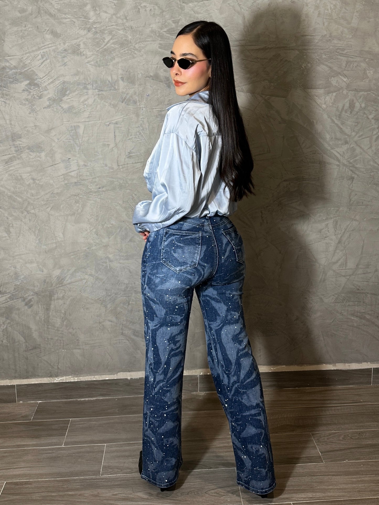 Jeans Flores Cristales