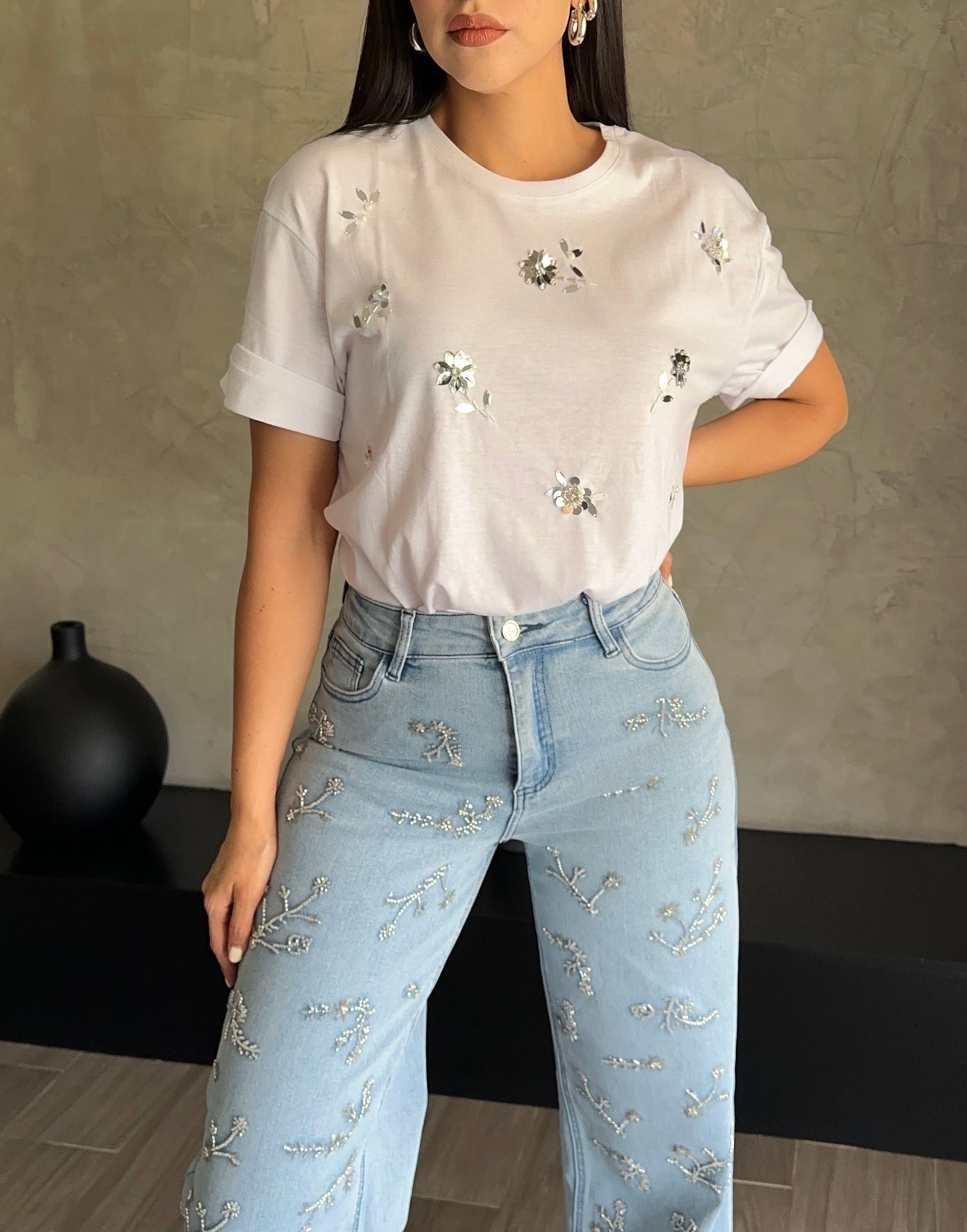 Playera Flores Plata