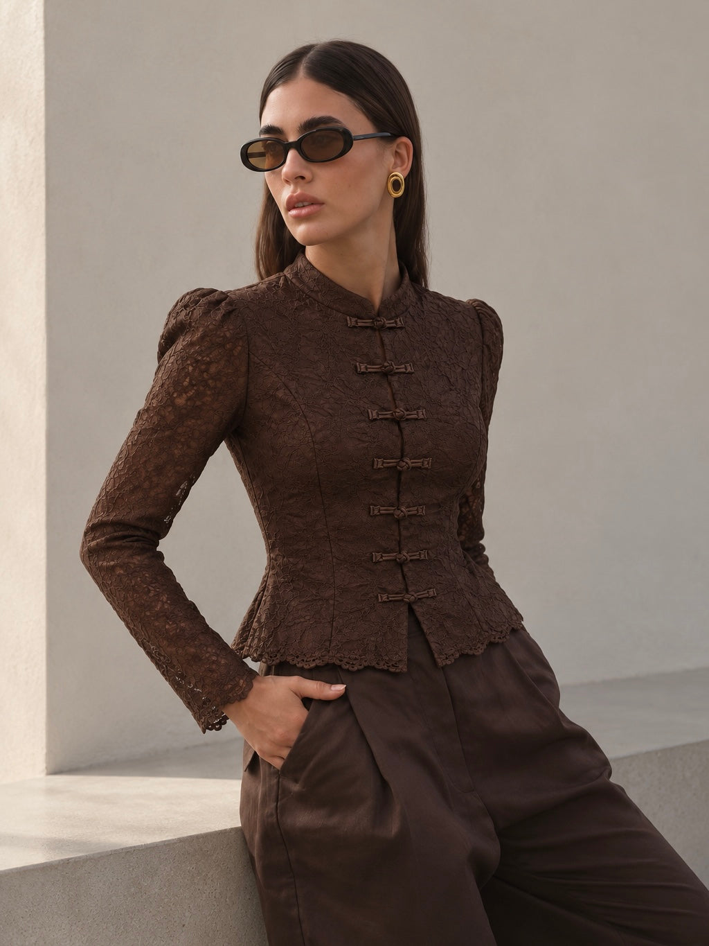 Blusa Encaje Café