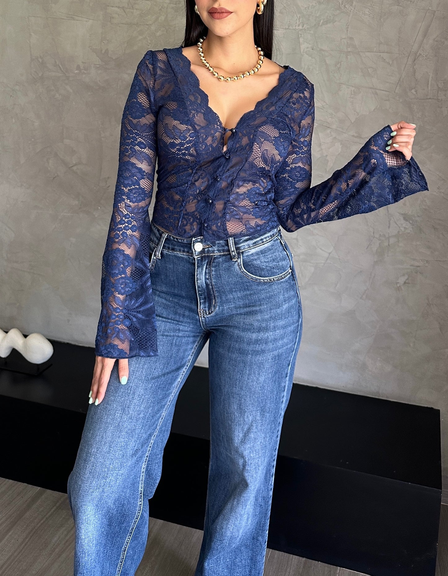 Blusa Encaje Azul