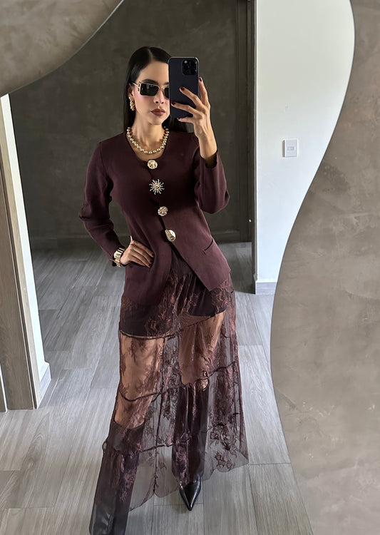 Blusa Café Maxi Botones