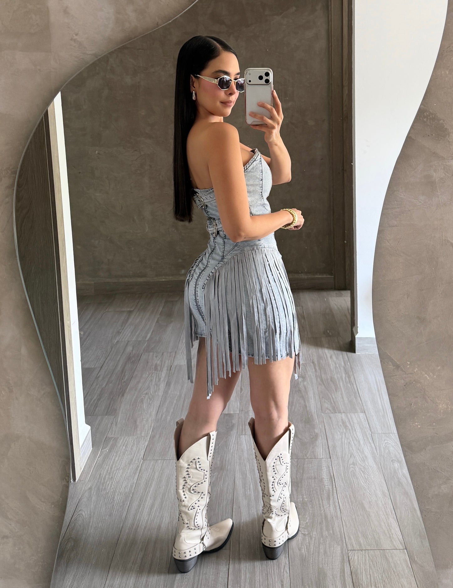 Vestido Denim Flecos