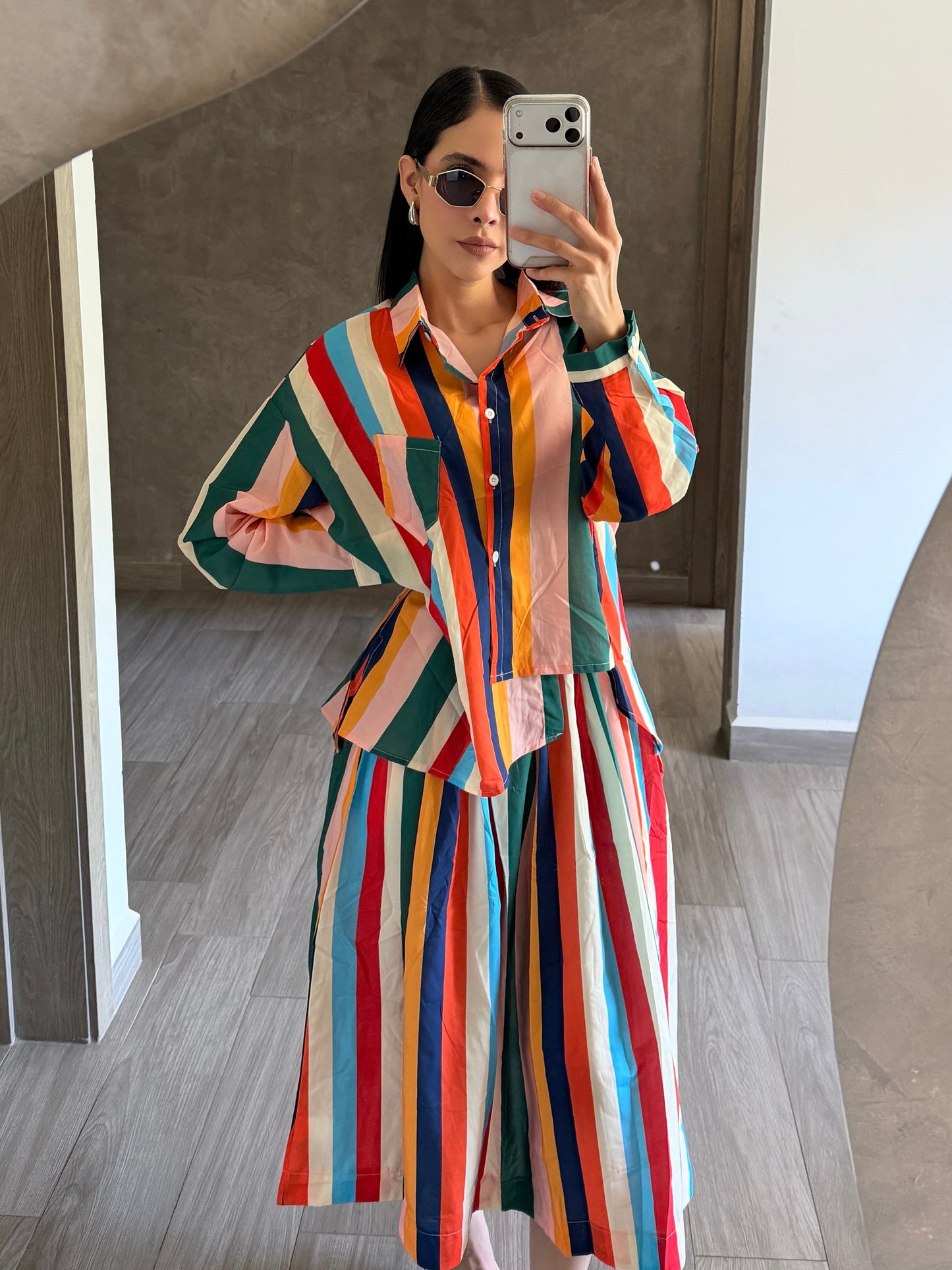 Set Rayas Falda Midi