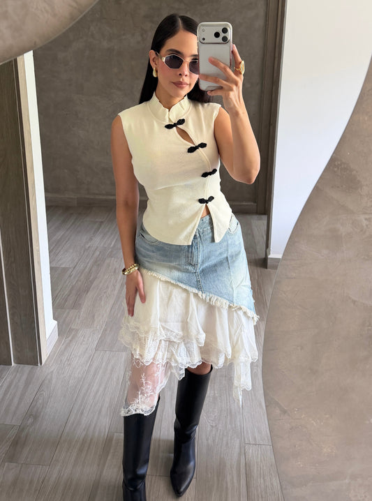 Blusa Beige Moñitos