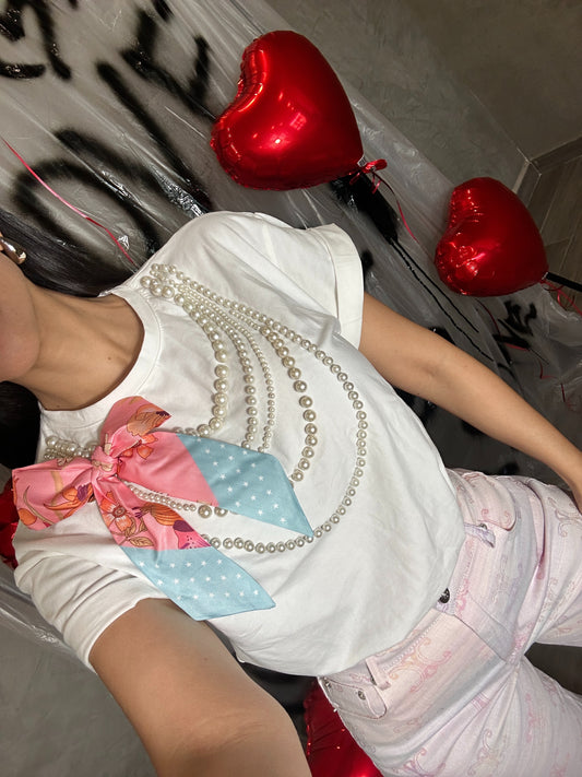 Playera Perlas Listón