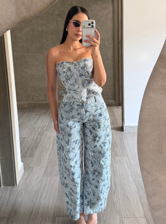 Set Demin Flores
