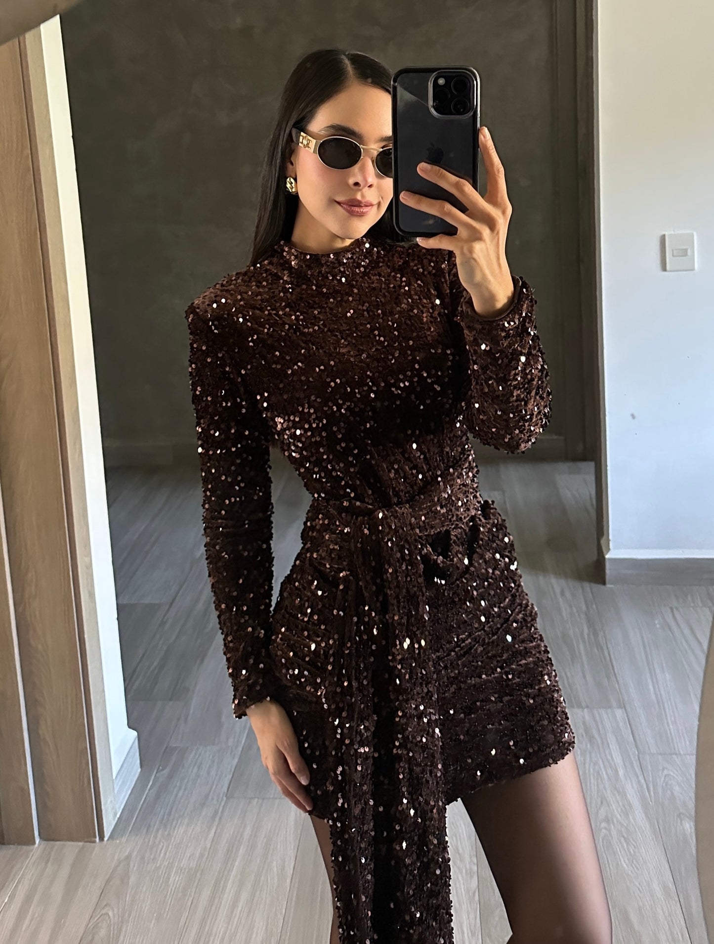 Vestido Lentejuelas Café