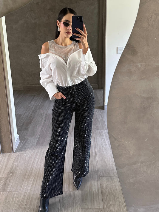 Jeans Negro Brillos