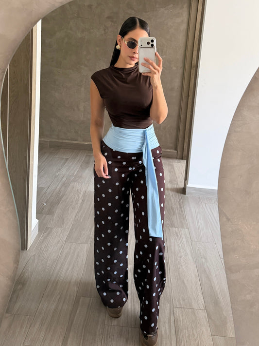 Blusa Café Con Azul