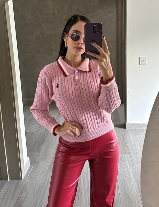Suéter Polo Rosa