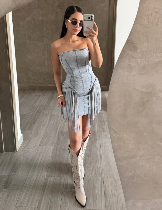 Vestido Denim Flecos