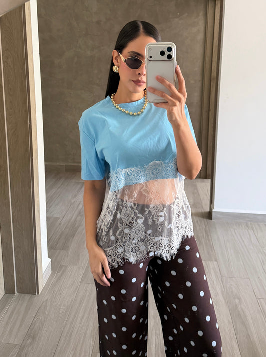 Blusa Azul Encaje