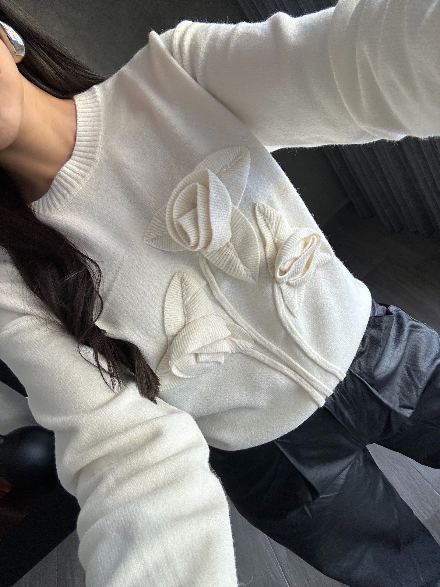 Beige Floral Sweater