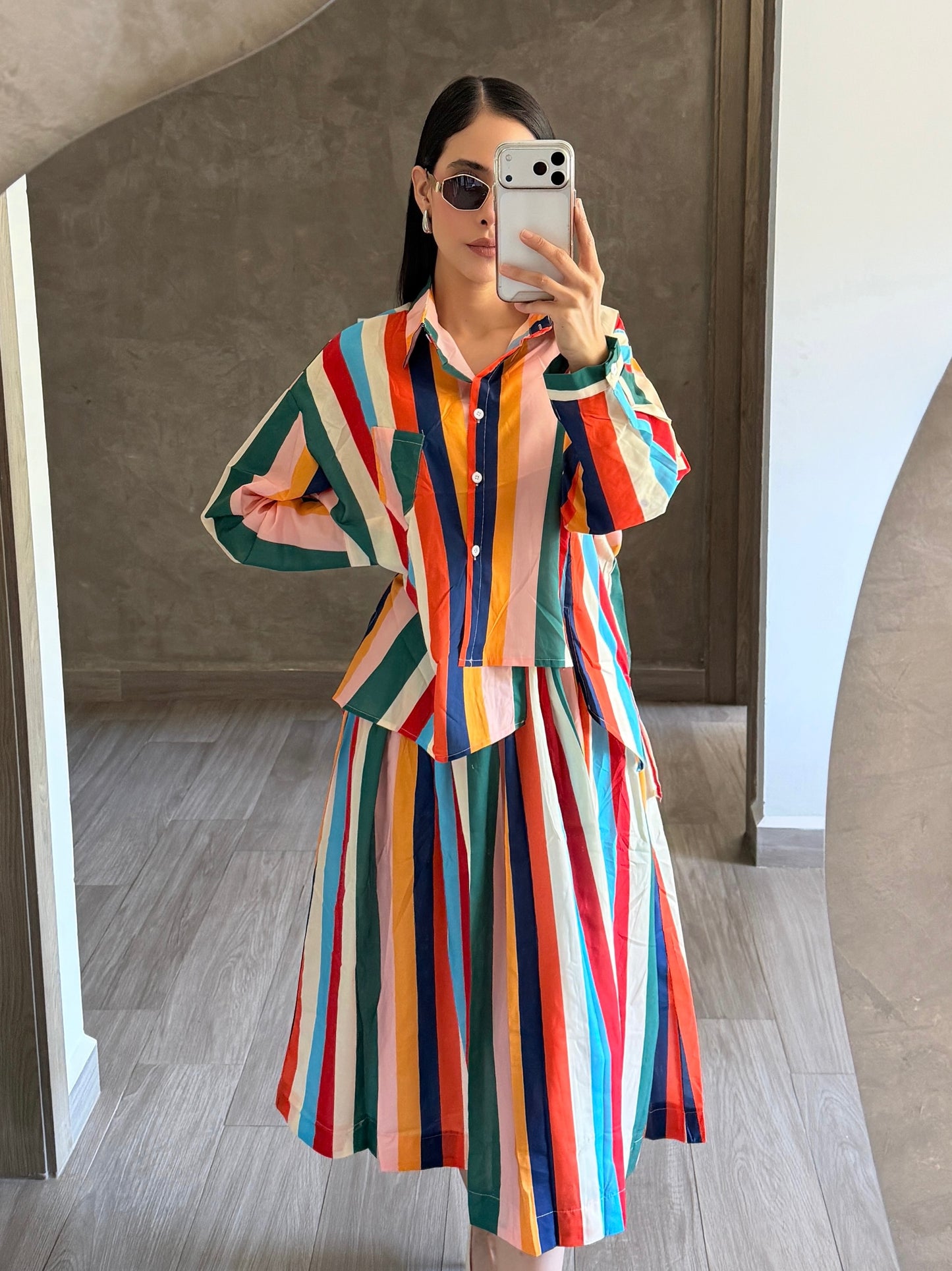 Set Rayas Falda Midi
