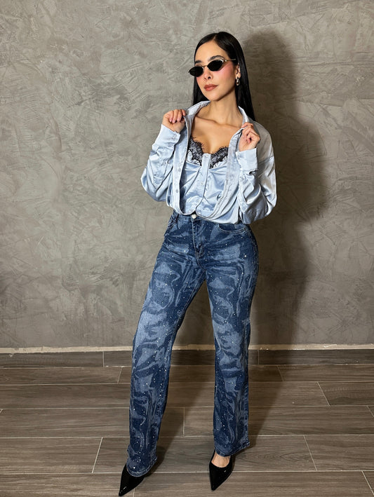Jeans Flores Cristales