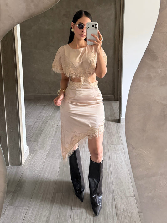 Vestido Beige Satinado
