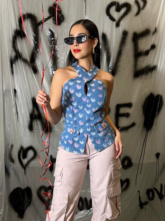 Blusa Denim Corazones