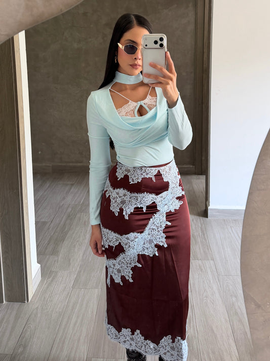 Blusa Azul Con Encaje