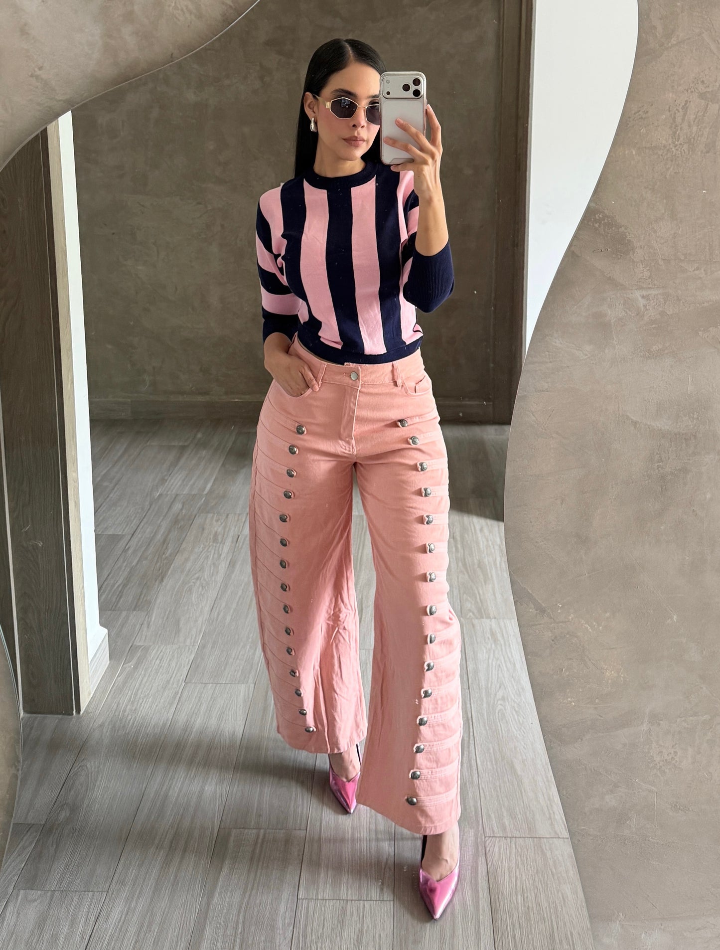 Blusa Rayas Rosa