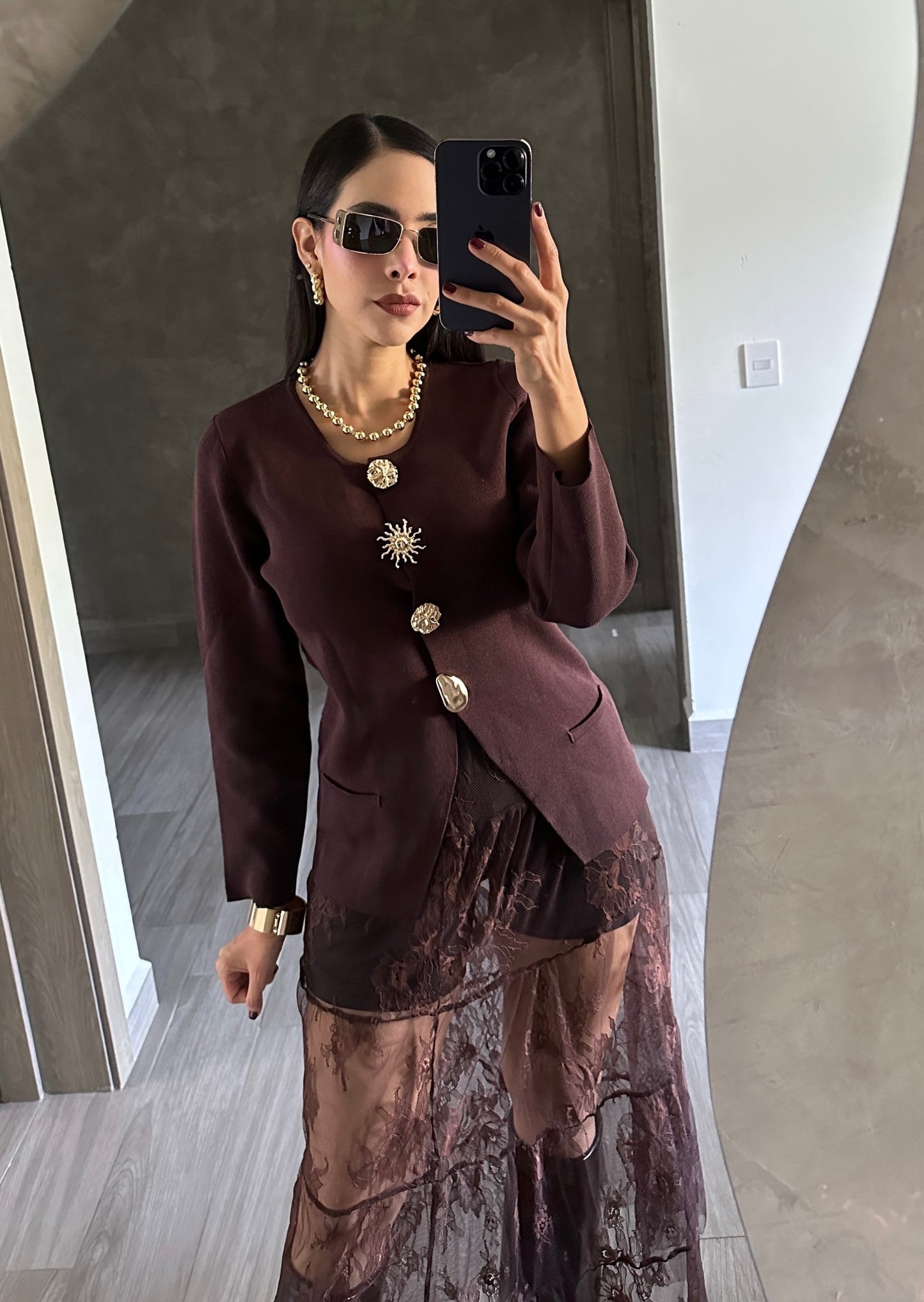 Blusa Café Maxi Botones