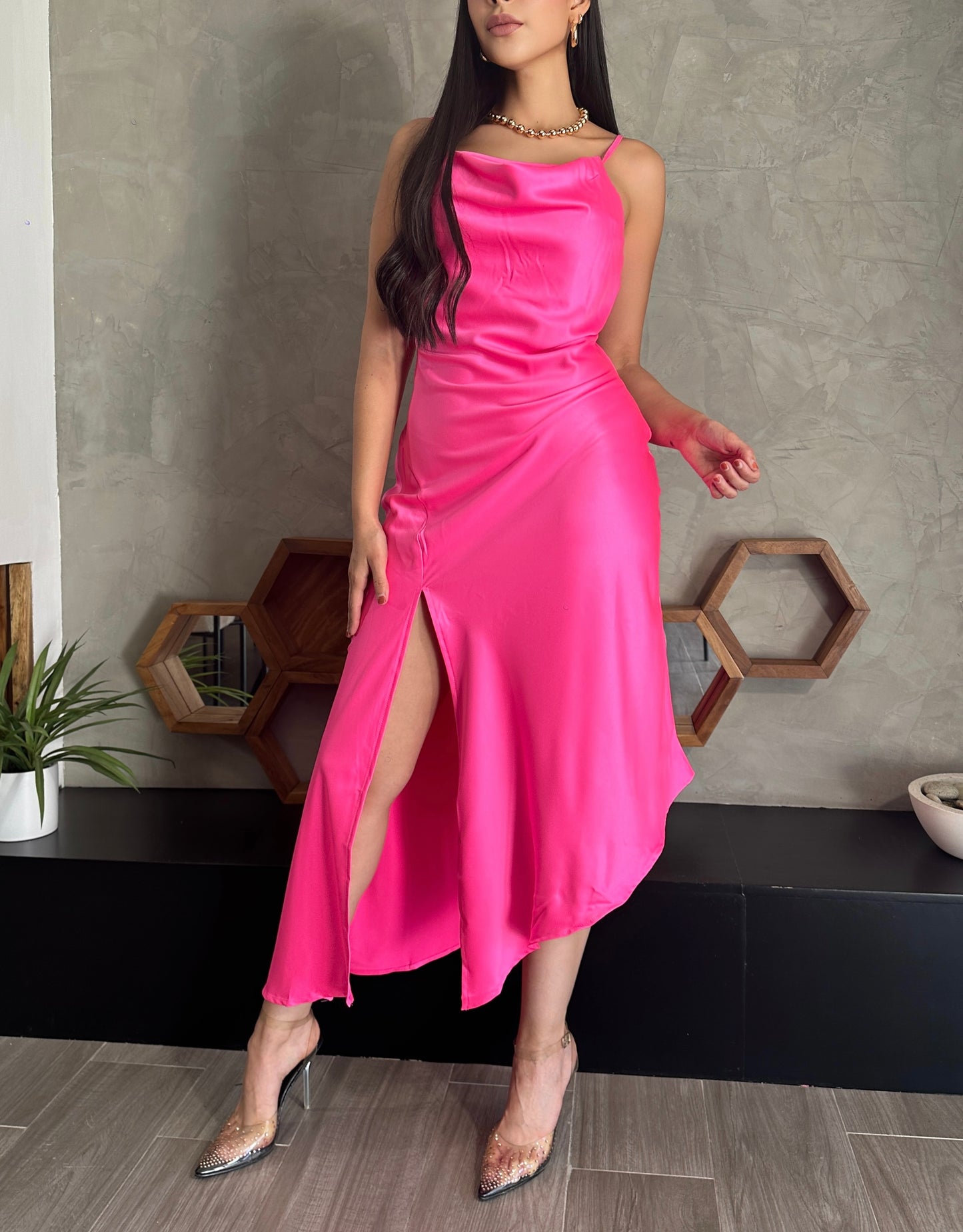 Vestido Satinado Rosa