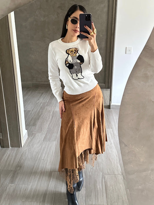 Falda Gamuza Encaje