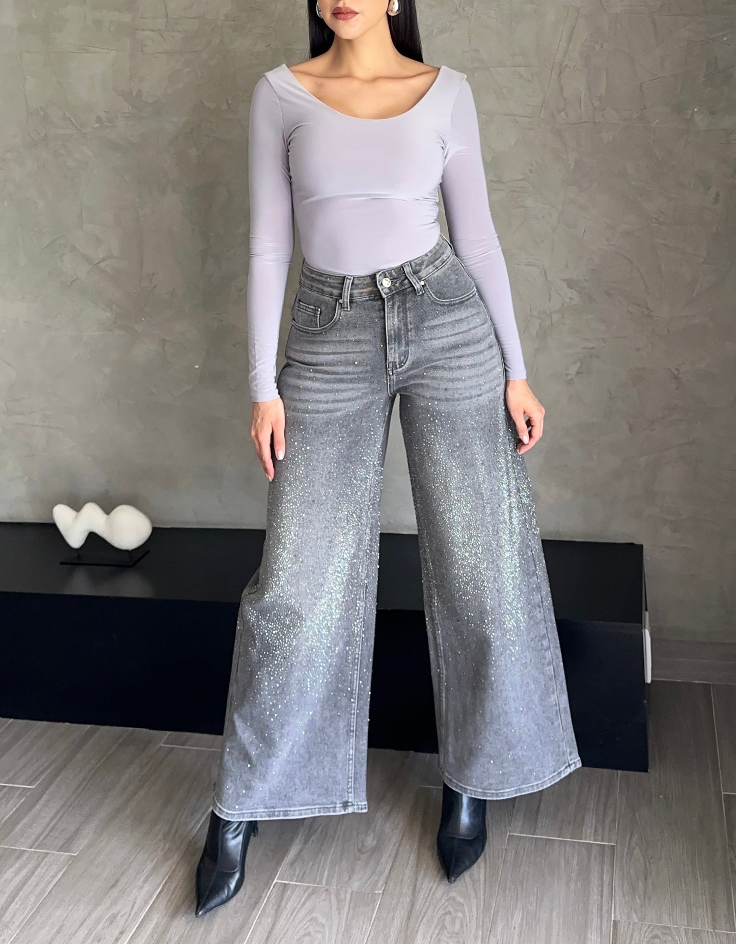Jeans Gris Brillos