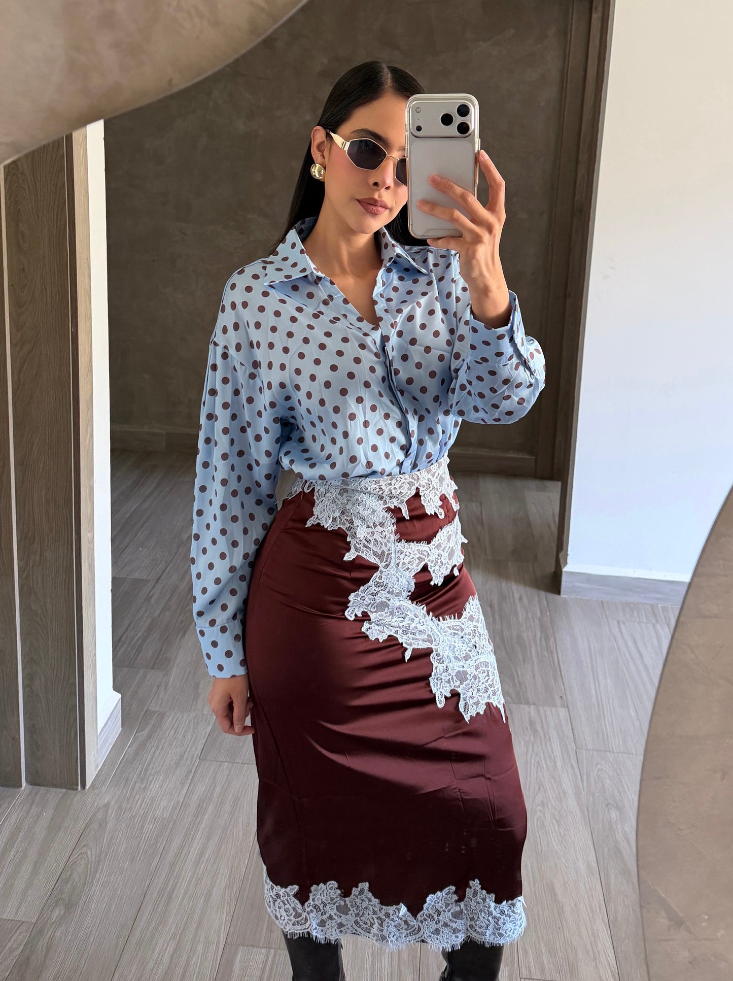 Falda Café Encaje