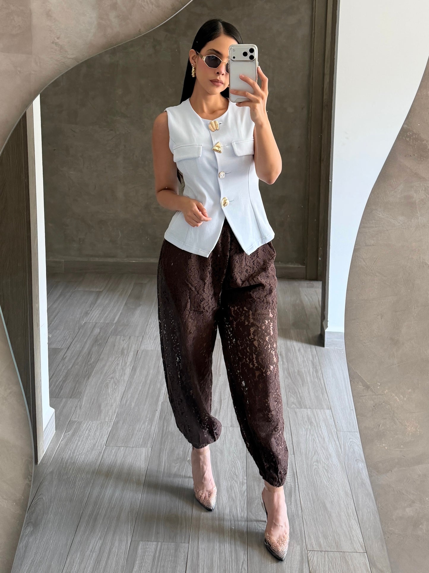 Pantalón Encaje Café