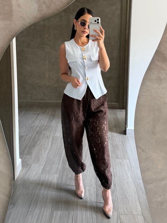 Pantalón Encaje Café