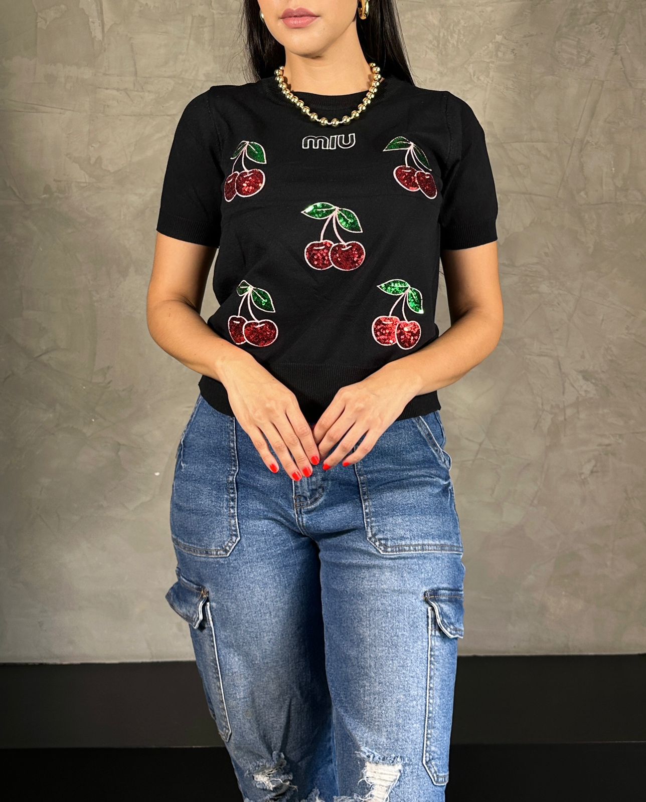 Blusa Miu Cerezas Negra