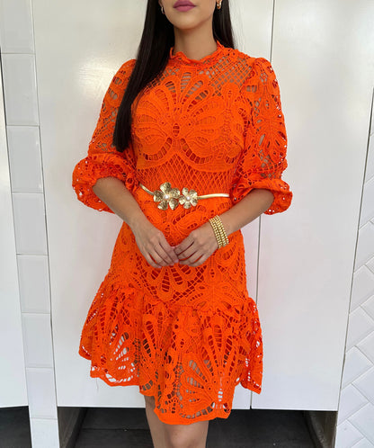Vestido de Encaje Naranja